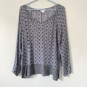 J. Jill Blouse Size Medium Petite Blue Purple Mandela Print Tunic Top Boho